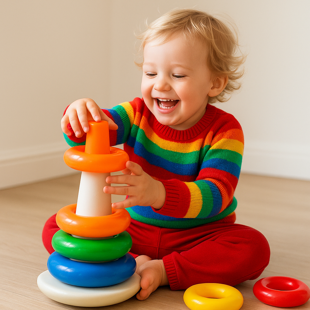 Child playing with stacking toys