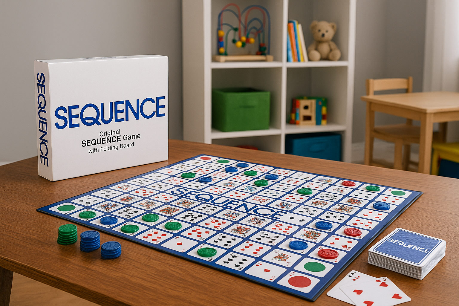 SEQUENCE Game with Folding Board, Cards and Chips
